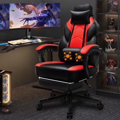 Gaming Chair with Footrest, Massage Lumbar Support, Height Adjustment, and 360° Swivel Seat. Ergonomic Design for Gaming